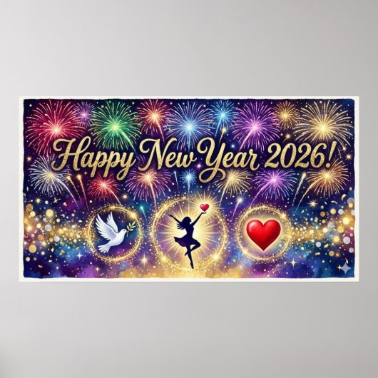 Gelukkig Nieuwjaar 2026 decoratieve kunst vuurwerk Poster (Voorkant)