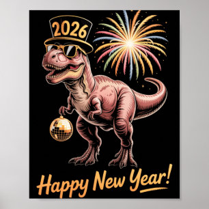 Gelukkig Nieuwjaar 2026 Dinosaur Grappige Dino T-s Poster