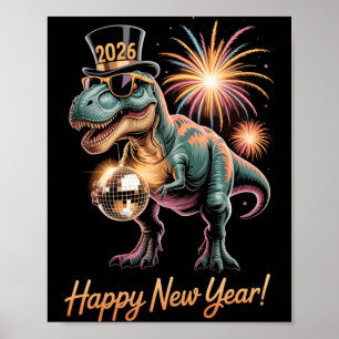 Gelukkig Nieuwjaar 2026 Dinosaur Grappige Dino T-s Poster