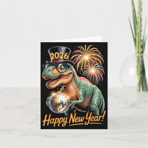 Gelukkig Nieuwjaar 2026 Dinosaur Grappige T-rex T- Kaart