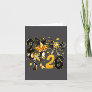 Gelukkig Nieuwjaar 2026 Disco Bal Coquette Boog Ni Kaart