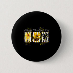 Gelukkig Nieuwjaar 2026 Disco Bal Goud Coquette St Ronde Button 5,7 Cm