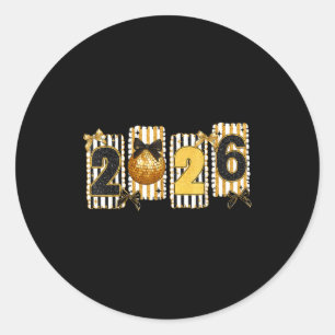 Gelukkig Nieuwjaar 2026 Disco Bal Goud Coquette St Ronde Sticker