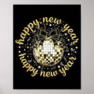 Gelukkig Nieuwjaar 2026 Disco Bal Gouden Boog Coqu Poster