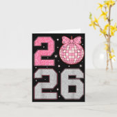 Gelukkig Nieuwjaar 2026 Disco Bal Nk Coquette Boog Kaart (Gele Bloem)