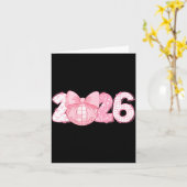 Gelukkig Nieuwjaar 2026 Disco Bal Nk Coquette Boog Kaart (Gele Bloem)