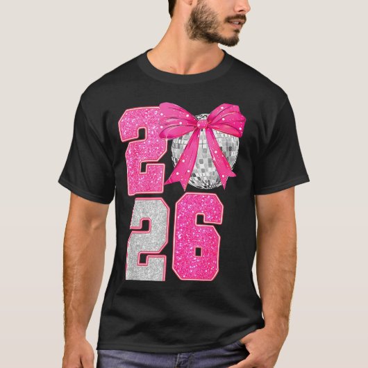 Gelukkig Nieuwjaar 2026 Disco Bal Nk Coquette Boog T-shirt (Voorkant)