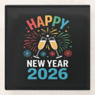 Gelukkig Nieuwjaar 2026 Feest Grappige Oud en Nieu Glazen Onderzetter
