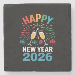 Gelukkig Nieuwjaar 2026 Feest Grappige Oud en Nieu Stenen Onderzetter