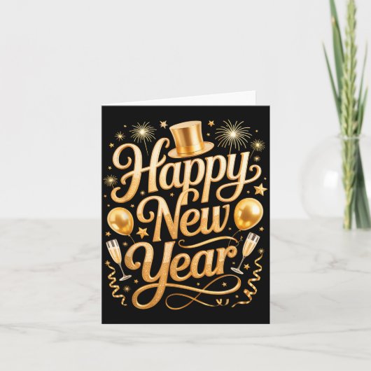 Gelukkig Nieuwjaar 2026 Feestballonnen, Vuurwerk E Kaart (Voorkant)