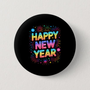 Gelukkig Nieuwjaar 2026 Feestballonnen, Vuurwerk E Ronde Button 5,7 Cm