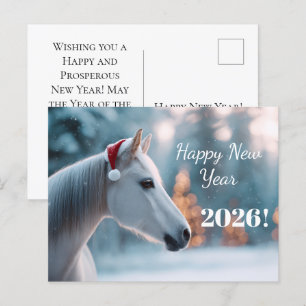Gelukkig Nieuwjaar 2026: Feestelijk Paard in Santa Feestdagenkaart