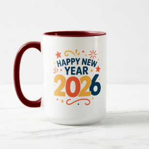 Gelukkig Nieuwjaar 2026 Feestelijke Kleurrijke Com Mok