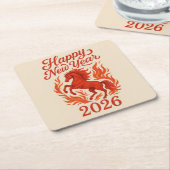 Gelukkig Nieuwjaar 2026 Fiery Horse Kartonnen Onderzetters (Schuin)