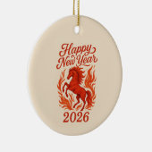 Gelukkig Nieuwjaar 2026 Fiery Horse Keramisch Ornament (Rechts)