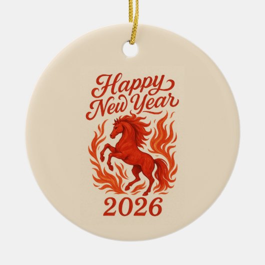 Gelukkig Nieuwjaar 2026 Fiery Horse Keramisch Ornament (Voorkant)