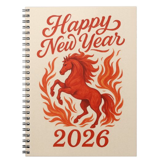 Gelukkig Nieuwjaar 2026 Fiery Horse Notitieboek (Voorkant)