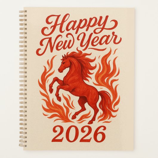 Gelukkig Nieuwjaar 2026 Fiery Horse Planner (Voorkant)