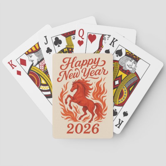 Gelukkig Nieuwjaar 2026 Fiery Horse Pokerkaarten (Achterkant)