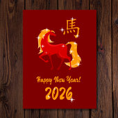 Gelukkig Nieuwjaar 2026 Fire Horse Chinese Zodiac Feestdagenkaart