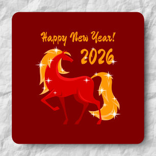 Gelukkig Nieuwjaar 2026 Fire Horse Chinese Zodiac Vierkante Sticker