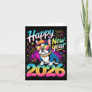 Gelukkig Nieuwjaar 2026 Franse Bulldog Vuurwerk Fe Kaart