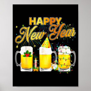 Gelukkig Nieuwjaar 2026 Glazen Bier Vuurwerk Nieuw Poster