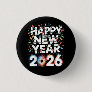 Gelukkig Nieuwjaar 2026 Glitter Shirt voor Vrouwen Ronde Button 3,2 Cm