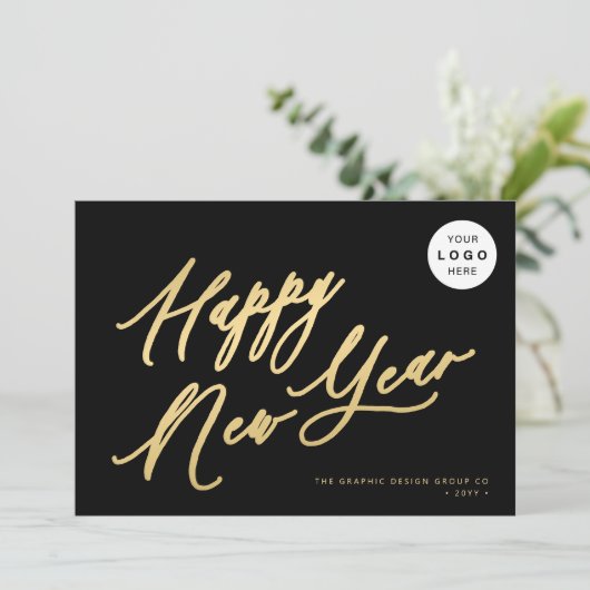 Gelukkig Nieuwjaar 2026 Gold Script Business LOGO Feestdagenkaart (Staand voorkant)