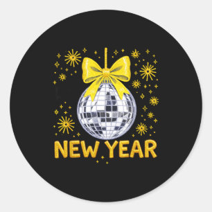 Gelukkig Nieuwjaar 2026 Gouden Disco Bal Boog Nieu Ronde Sticker