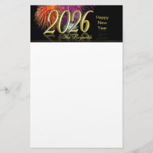 Gelukkig Nieuwjaar 2026 Gouden Vuurwerk Briefpapier