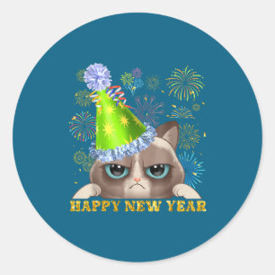 Gelukkig Nieuwjaar 2026 Grappige Kat Nieuwjaars Ho Ronde Sticker