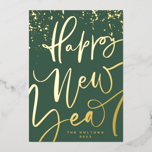 GELUKKIG NIEUWJAAR 2026 IN HANDGESCHREVEN GOUD FOLIE FEESTDAGENKAART (Voorkant)