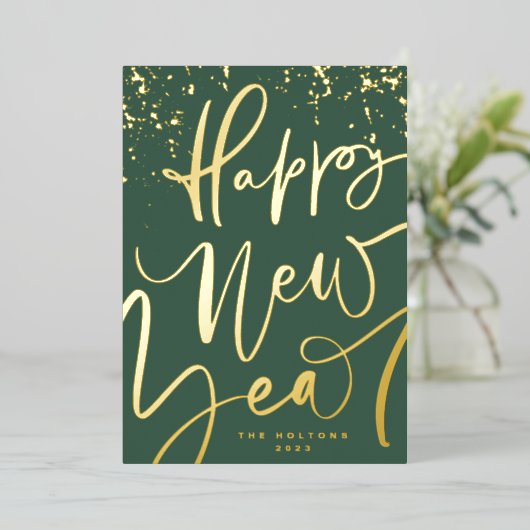 GELUKKIG NIEUWJAAR 2026 IN HANDGESCHREVEN GOUD FOLIE FEESTDAGENKAART (Staand Voorkant)