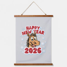 Gelukkig Nieuwjaar 2026: Jaar van het Paard Mascot Hangend Wandkleed