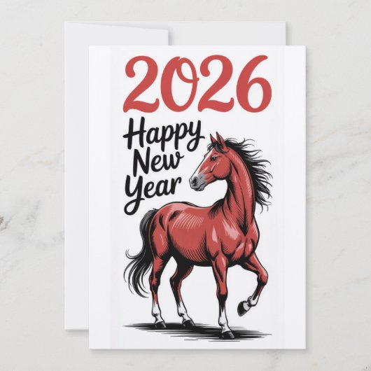 Gelukkig Nieuwjaar 2026 Kaart Red Horse Illustrati (Voorkant)