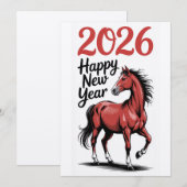 Gelukkig Nieuwjaar 2026 Kaart Red Horse Illustrati (Voorkant / Achterkant)