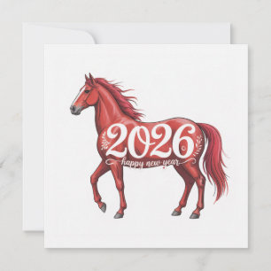 Gelukkig Nieuwjaar 2026 Kaart Red Horse Illustrati