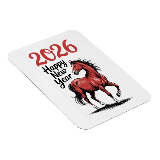 Gelukkig Nieuwjaar 2026 Kaart Red Horse Illustrati Magneet (Rechterzijde)