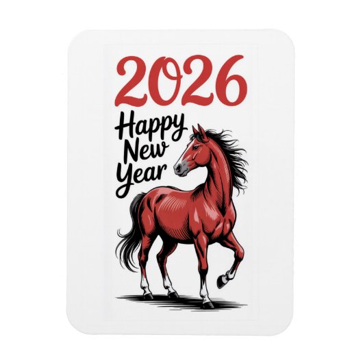 Gelukkig Nieuwjaar 2026 Kaart Red Horse Illustrati Magneet (Verticaal)
