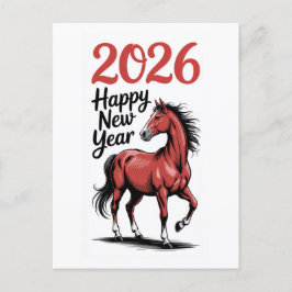 Gelukkig Nieuwjaar 2026 Kaart Rode Paard Illustrat
