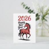 Gelukkig Nieuwjaar 2026 Kaart Rode Paard Illustrat (Staand voorkant)
