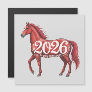 Gelukkig Nieuwjaar 2026 Kaart Rode Paard Illustrat