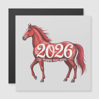 Gelukkig Nieuwjaar 2026 Kaart Rode Paard Illustrat