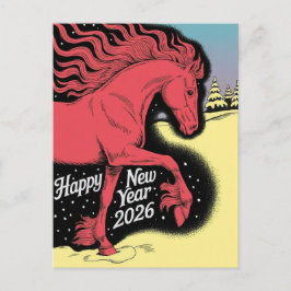 Gelukkig Nieuwjaar 2026 Kaart Rode Paard Kaart