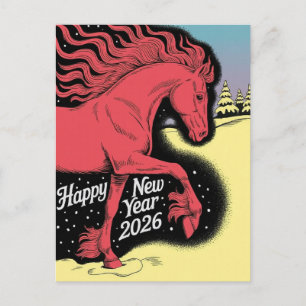Gelukkig Nieuwjaar 2026 Kaart Rode Paard Kaart