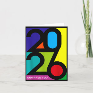 Gelukkig Nieuwjaar 2026 Kleurrijk Grappig Nye Fees Kaart