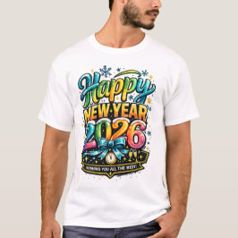 Gelukkig Nieuwjaar 2026 Kleurrijke Retro Viering D T-shirt