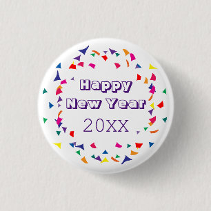 Gelukkig Nieuwjaar 2026 Leuk Kleurrijk Confetti Kn Ronde Button 3,2 Cm
