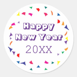 Gelukkig Nieuwjaar 2026 Leuk Kleurrijk Confetti Ronde Sticker